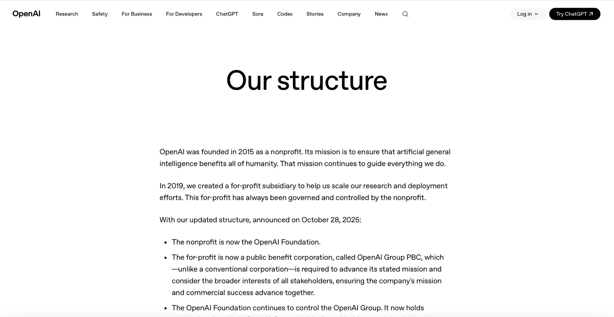 OpenAI corporate structure page