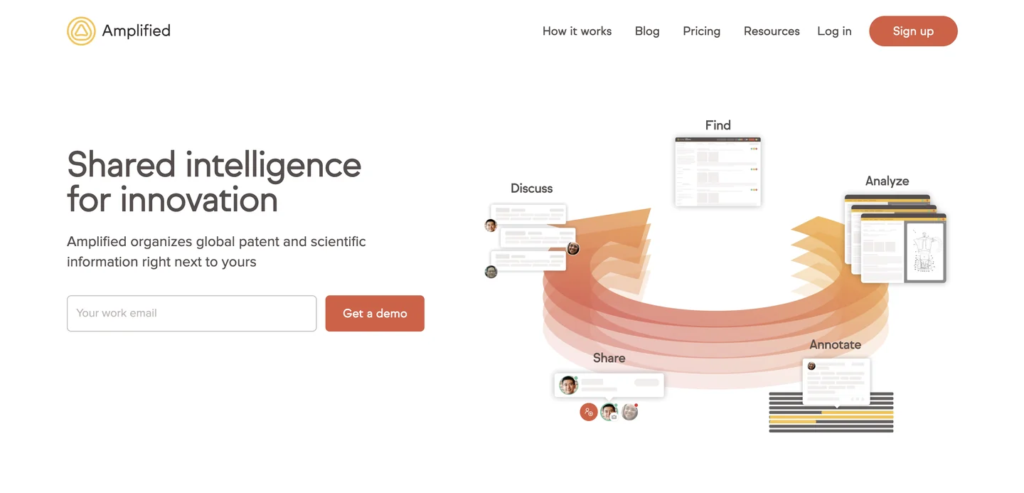 Amplified AI patent drafting platform homepage