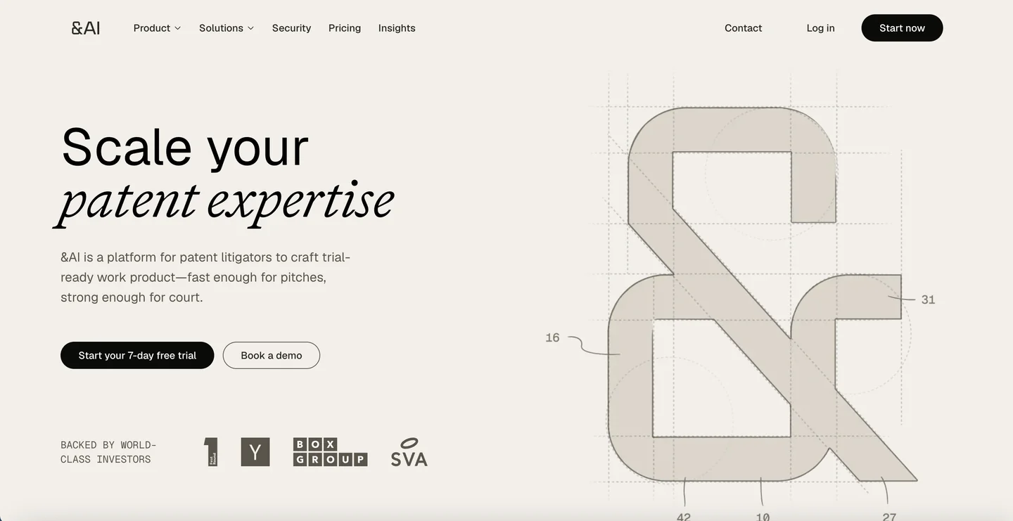 AndAI AI patent claim charting and invalidity search platform homepage