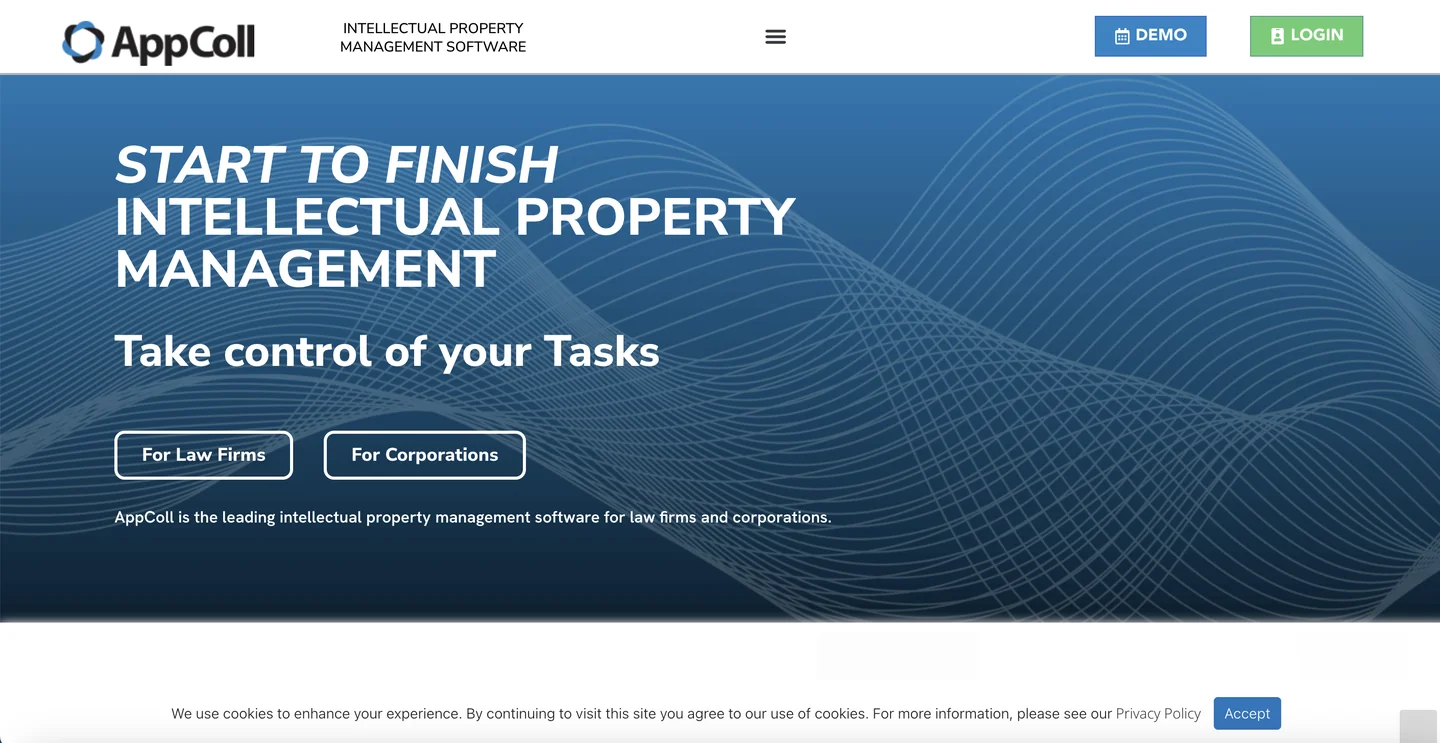 AppColl homepage — patent prosecution management and invention disclosure workflow software for corporate IP teams