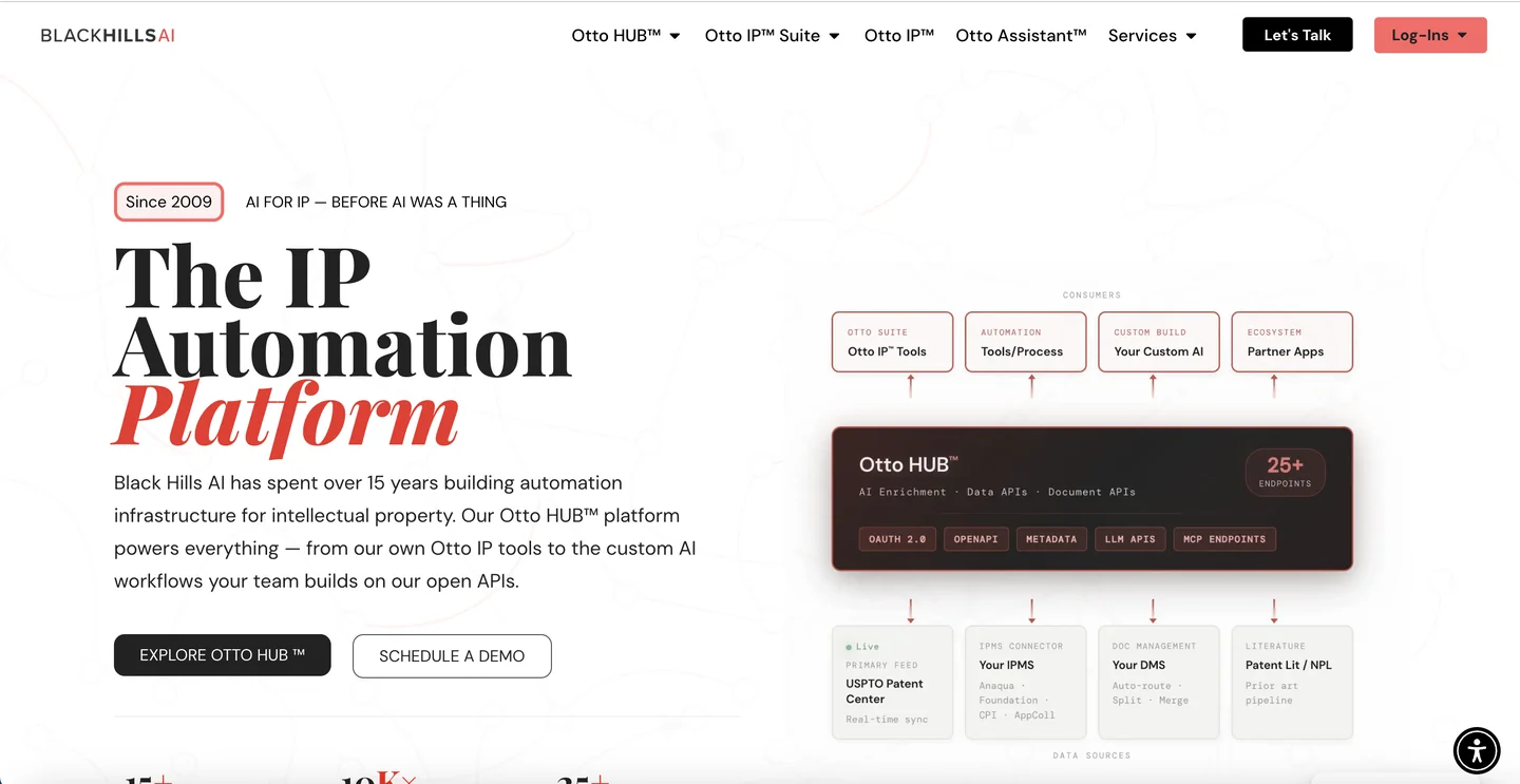 Black Hills AI patent prosecution automation platform homepage