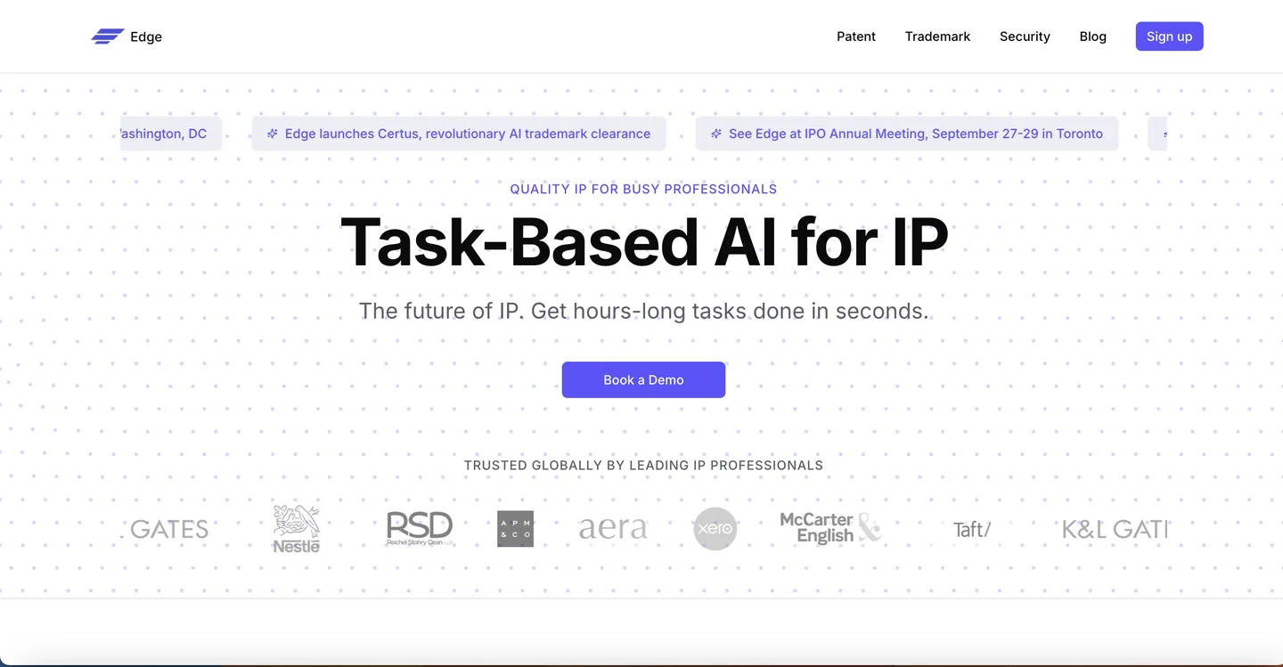 Edge AI patent drafting platform homepage