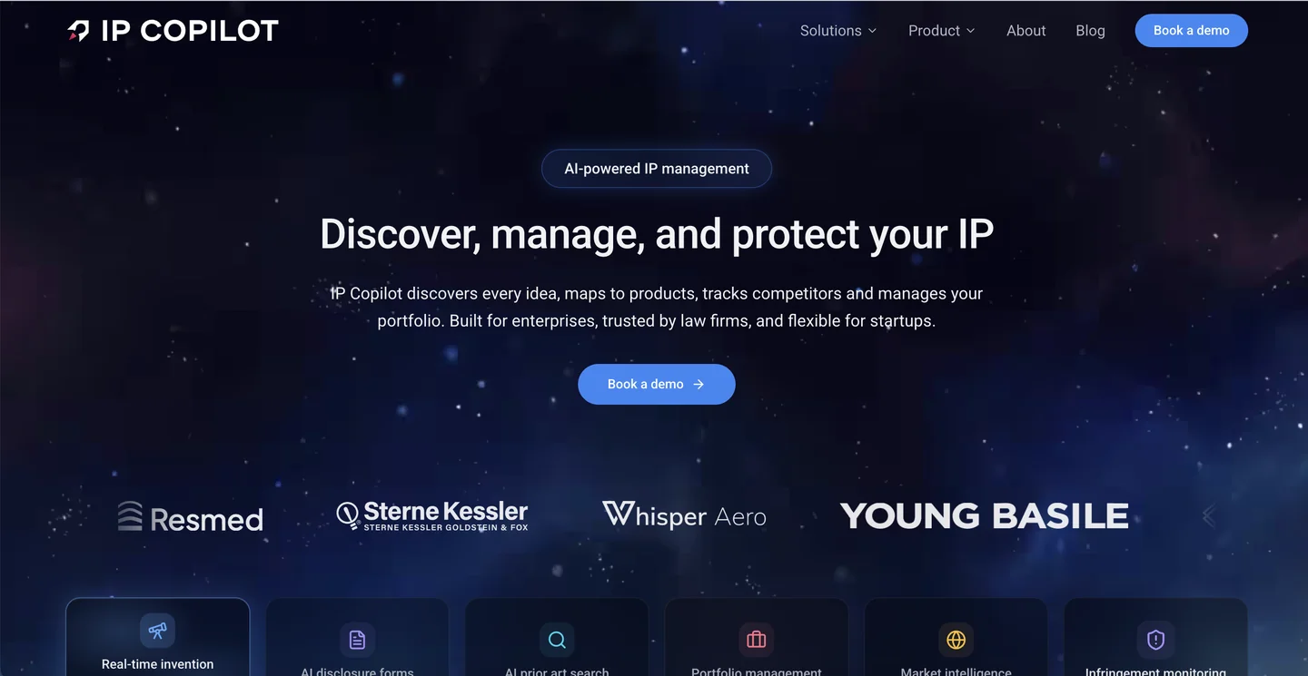 IP Copilot AI-powered patent management platform homepage