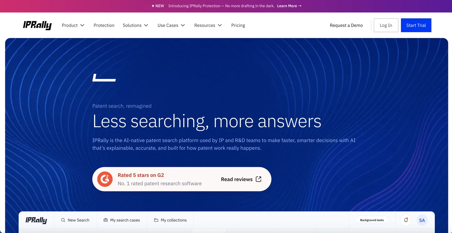 IPRally AI-powered patent search and analytics platform homepage