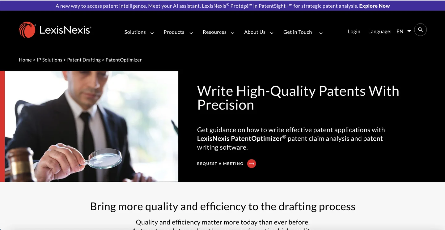 LexisNexis PatentOptimizer website LexisNexis PatentOptimizer patent proofreading tool homepage
