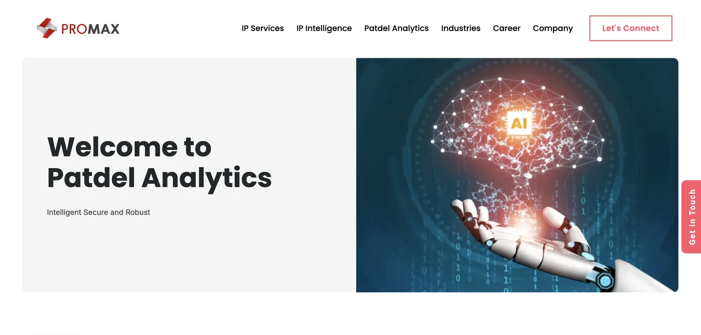 Patdel Analytics patent data analytics platform homepage