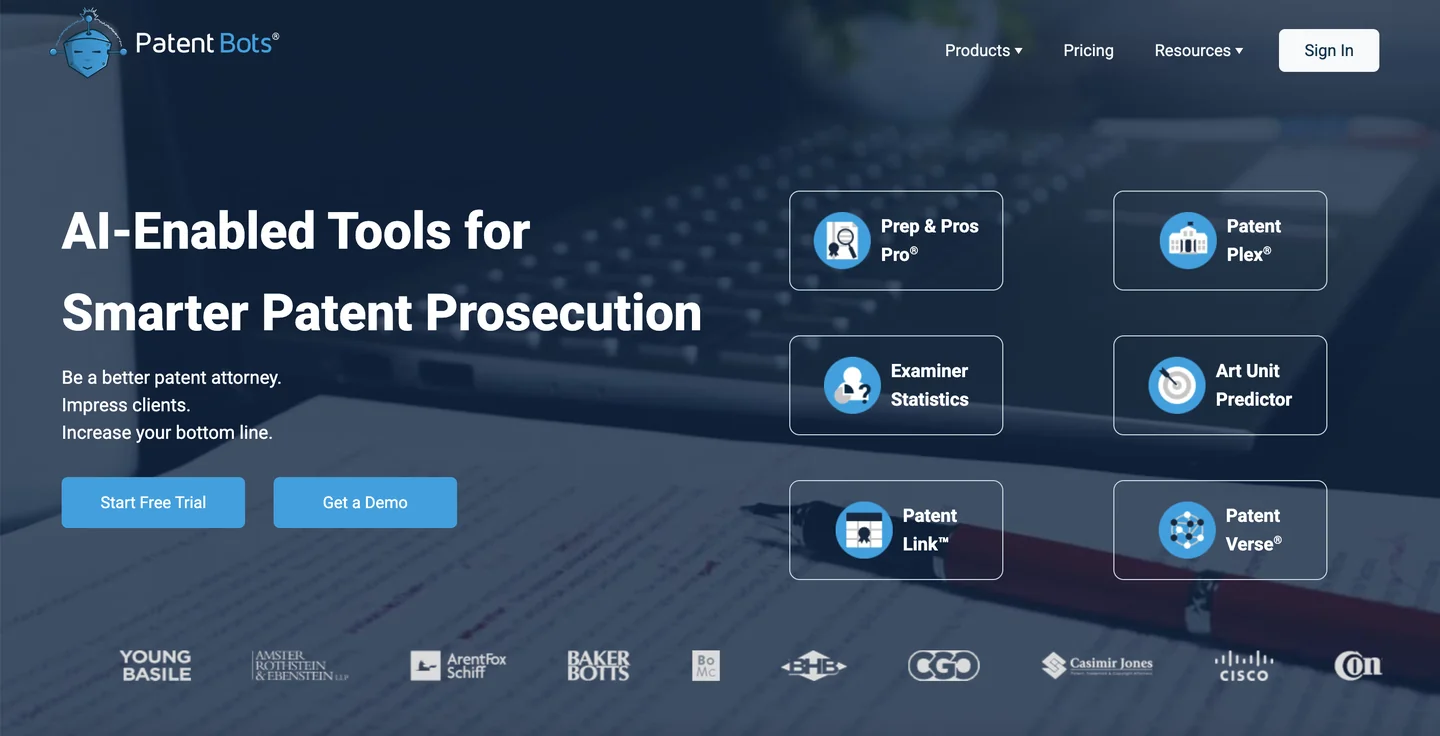 Patent Bots patent proofreading and prosecution tool homepage