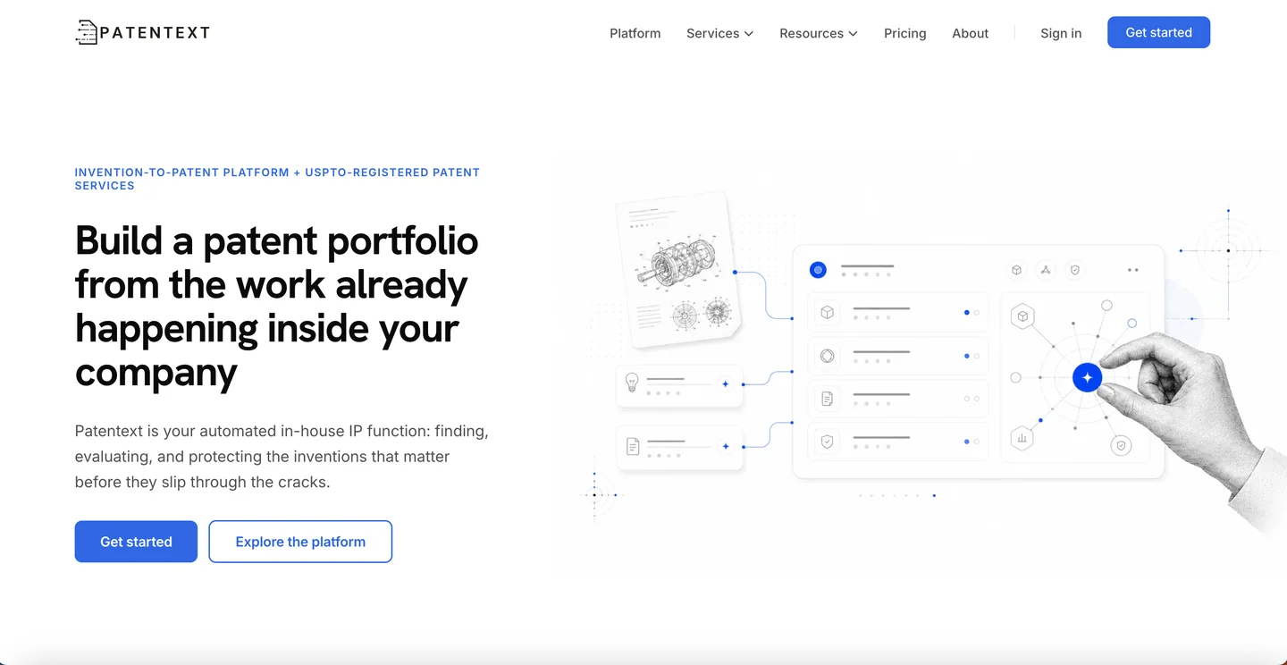 Patentext end-to-end patent platform homepage