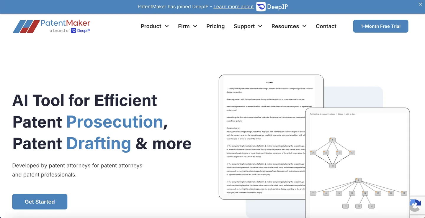 PatentMaker AI patent drafting tool homepage