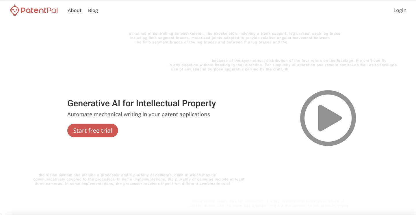PatentPal AI patent claim-to-spec drafting tool homepage