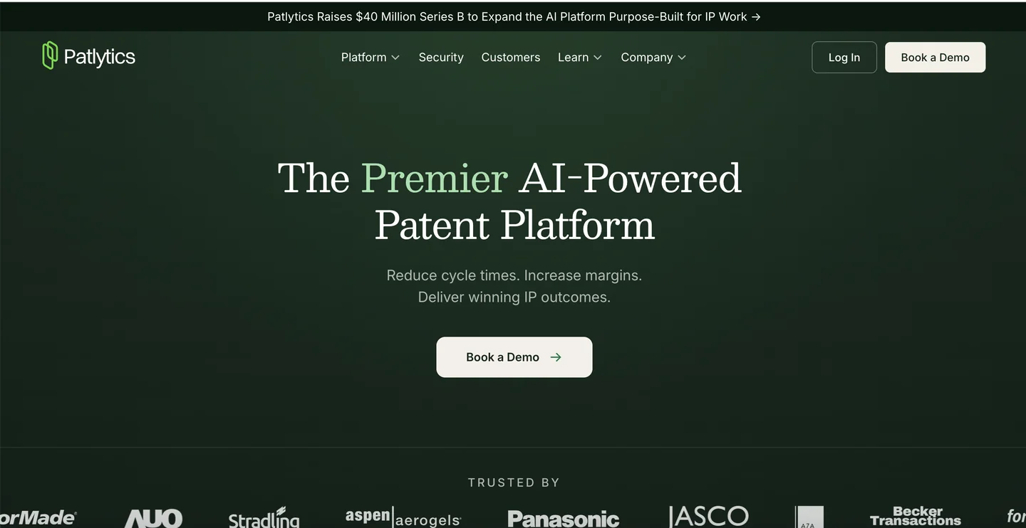 Patlytics patent analytics and claim charting platform homepage