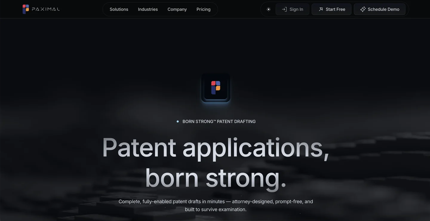 Paximal AI patent prosecution automation platform homepage